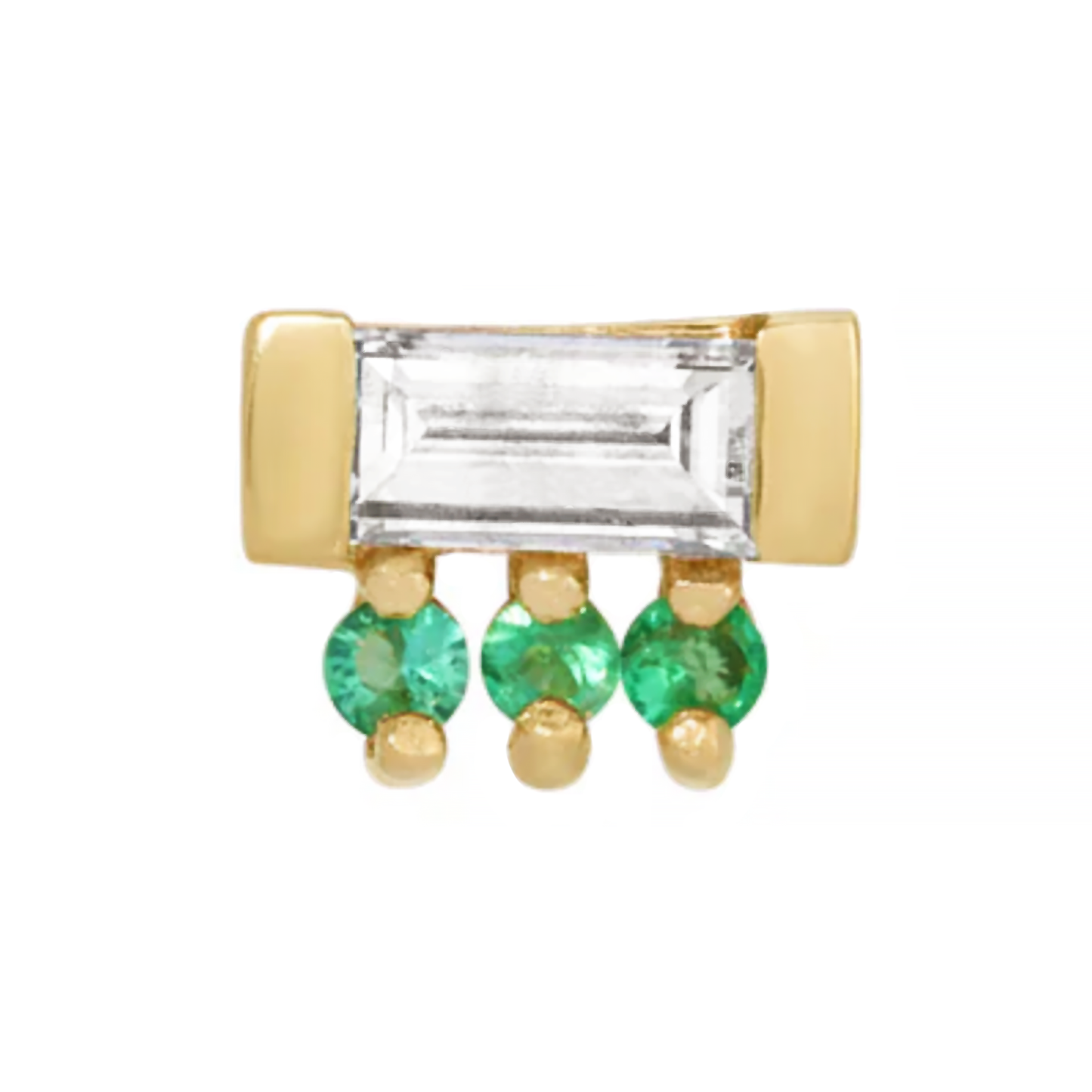 Baguette Diamond & Emerald 3 Dot Threadless End