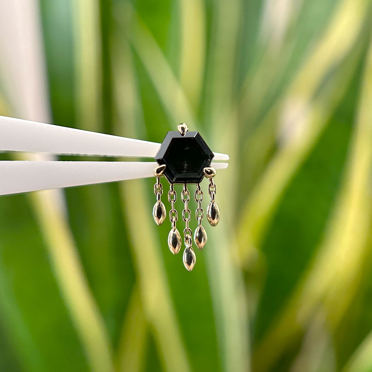 Hexagonal Spinel Threadless End with Dripping Marquise Charms