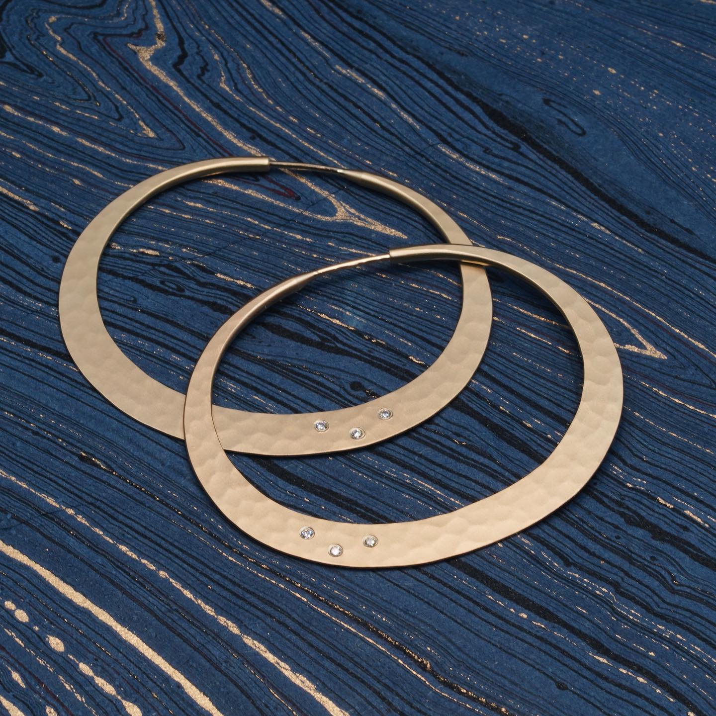 Matte Large Eclipse Hoop Earrings with Diamonds - PAIR